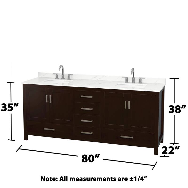 Sheffield 80-inch Double Vanity, 3 Hole Quartz Top, 70-inch Mirror