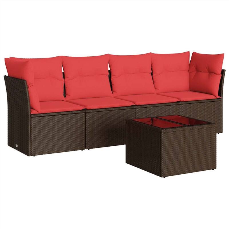 vidaXL 5 Piece Patio Sofa Set with Cushions Brown/Gray Poly Rattan - 24.4 x 24.4 x 27.2