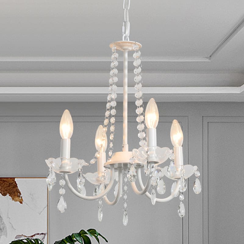 Mini Modern 4-Light Candle Style Crystal Chandelier - 15.74'' W x 17.71'' H - N/A - Shine White