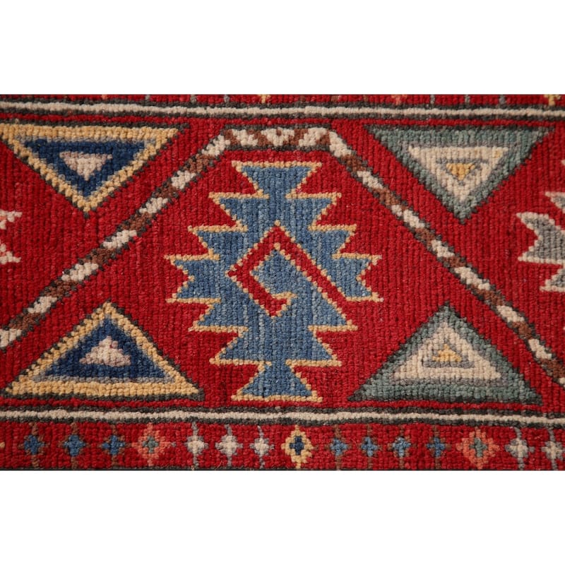 All-Over Geometric Kazak Living Room Area Rug Handmade Wool Carpet - 6'4" x 9'7"