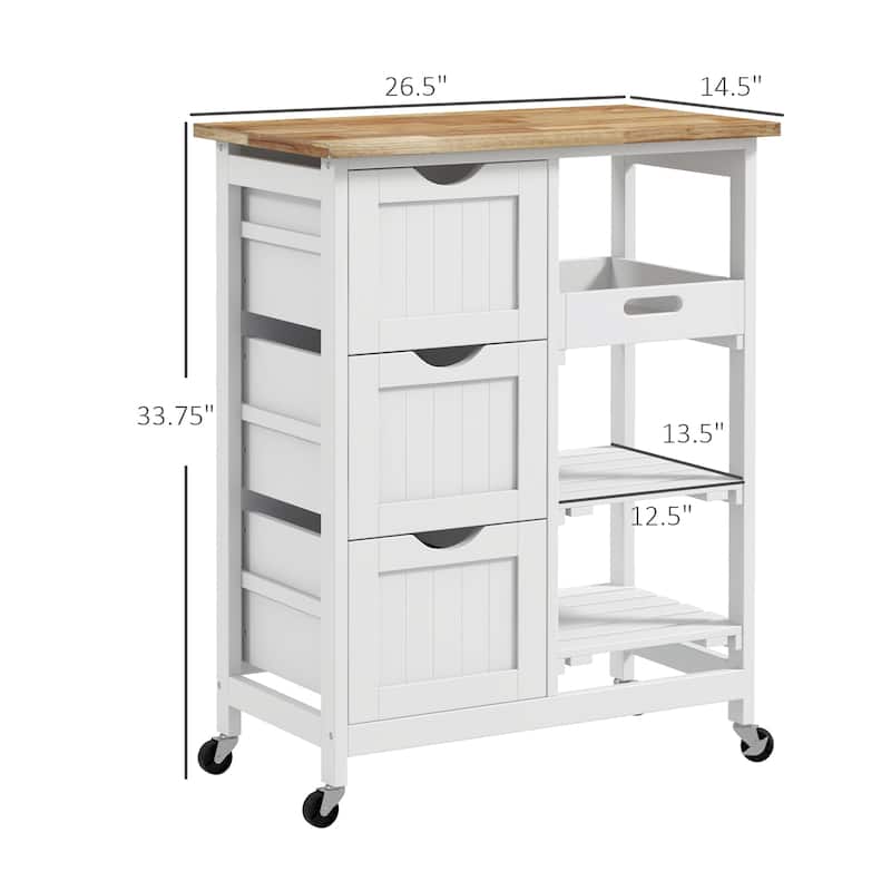 Rolling Kitchen Island Cart, Bar Serving Cart with Wood Top, Shelves & Drawers for Home Dining Area
