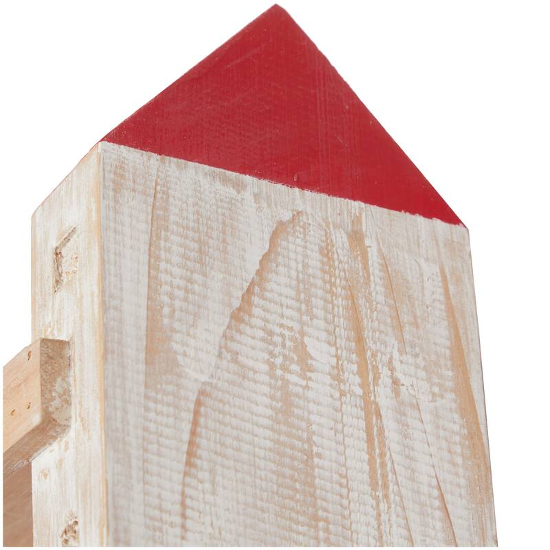 Multi Colored Wood Whitewashed Light House Wall Shelf with Red and Blue Accents (Set of 2) - 24", 16"W