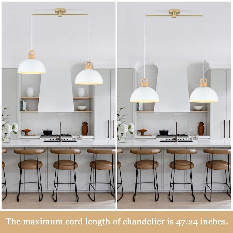 2-Light Metal Dome Hanging Foyer Pendant Light Island Chandelier for Dining Room