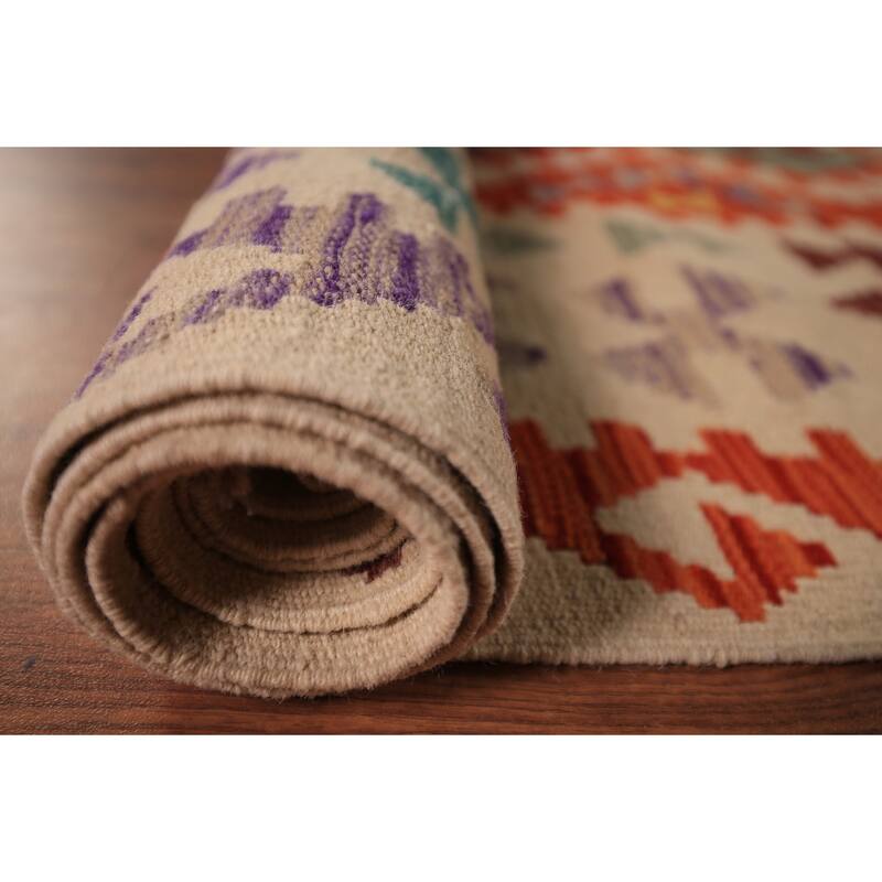 South Western Kilim Oriental Area Rug Flatweave Wool Carpet - 9'7" x 13'3"
