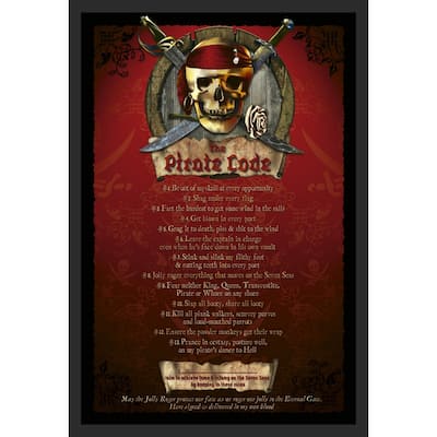 Pirate Code Typography Framed Art Poster - 24 x 36 Inch