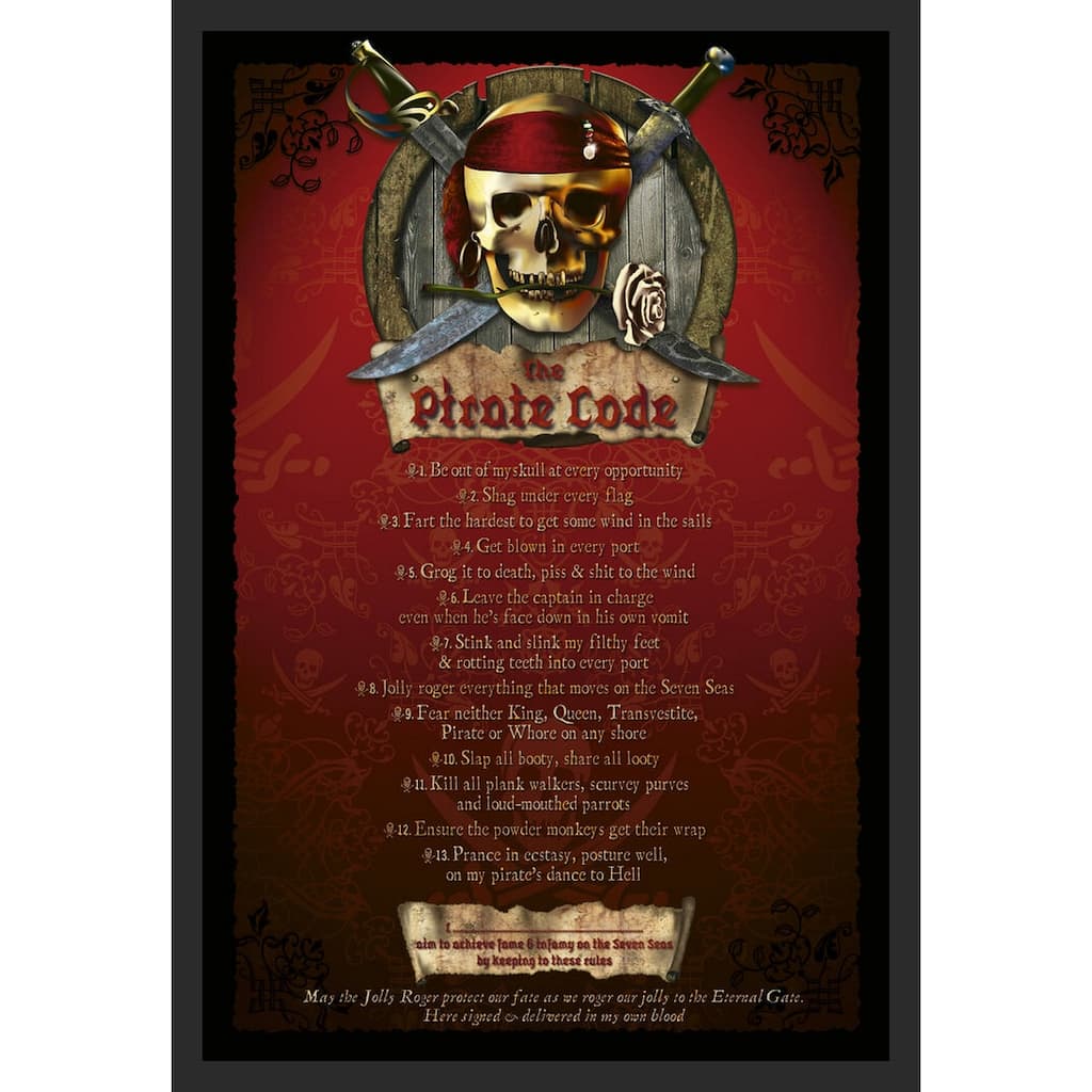 Pirate Code Typography Framed Art Poster - 24 x 36 Inch