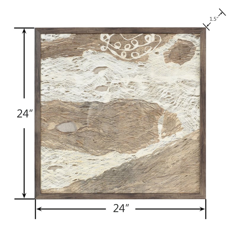 Swept Away Shadow Box I - Abstract Woven Rice Paper Wall Art - Brown Frame