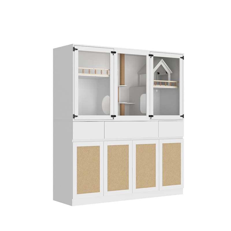 63" Modern Pet Display Hutch with Storage Shelves for Home Organization