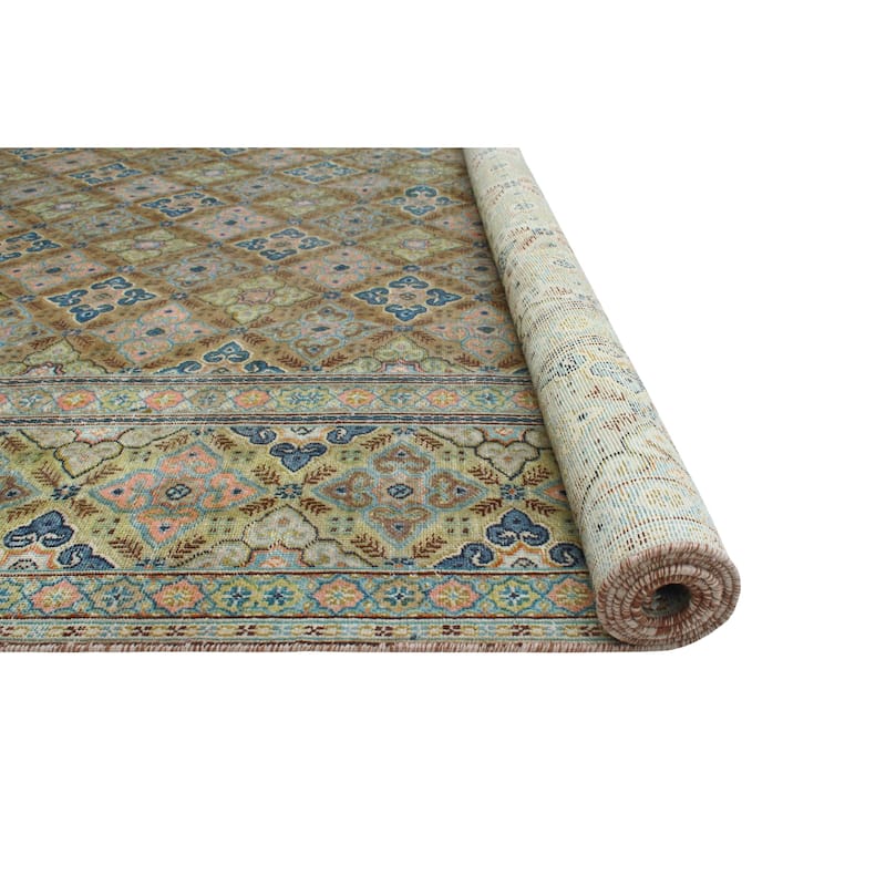 Vintage Distressed Ghotai Brown/Green Rug - 7'5" x 11'3"