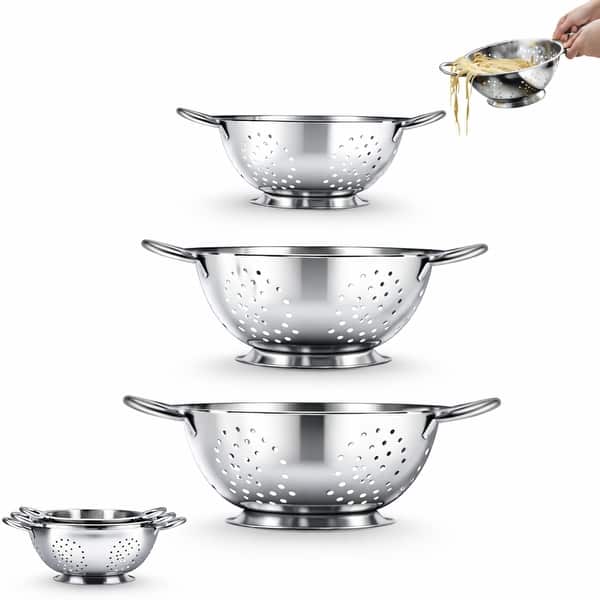 Amco 3-Piece Stainless Steel Colander Set - 1.5, 3, 5 Quart - 1.5, 3, 5 Quart