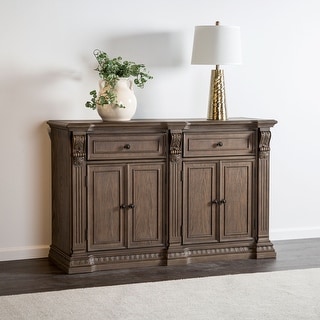 Furniture of America Cassian Traditional Weathered Oak Solid Wood Dining Server Cabinet