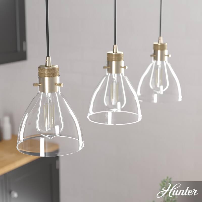 Hunter Van Nuys 3-Light Linear Cluster Pendant - Kitchen Island, Dining Room - Vintage, Industrial, Contemporary - Alturas Gold