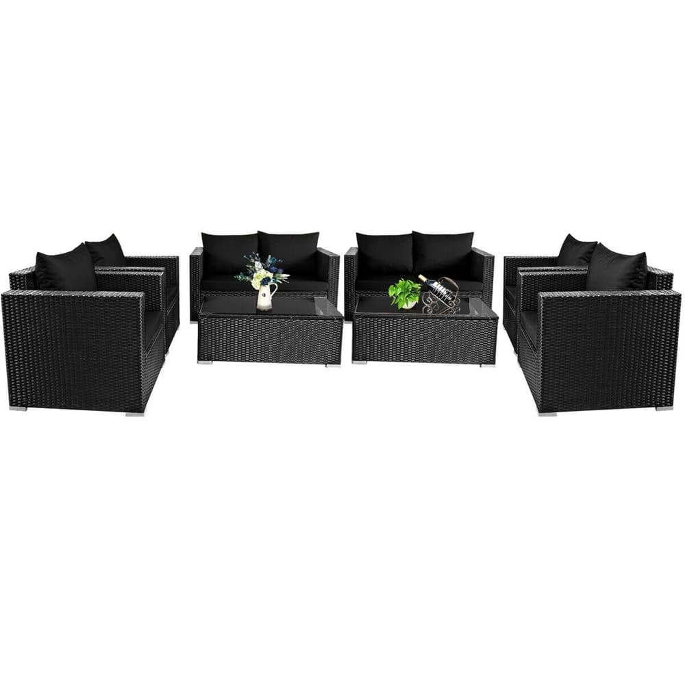 Gymax 8PCS Rattan Patio Conversation Set Outdoor Furniture Set w/ - See Details