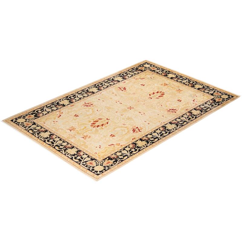 Overton Handknotted Wool Contemporary Oriental Ivory Area Rug - 6' x 9'