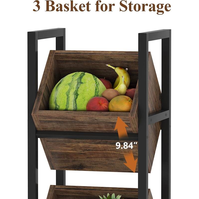 15" 3-Tier Basket Stand with Angled Baskets Brown & Black