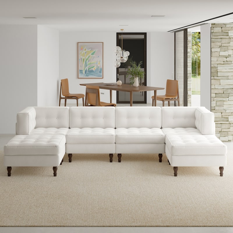 Oversized Modular Sectional Corduroy Fabric Tufted Sofa