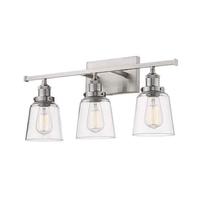 3-Light Nickel Bath Bar Vanity Light with Clear Glass