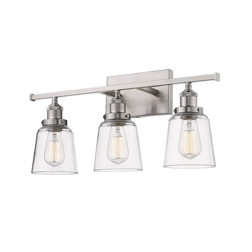 3-Light Nickel Bath Bar Vanity Light with Clear Glass
