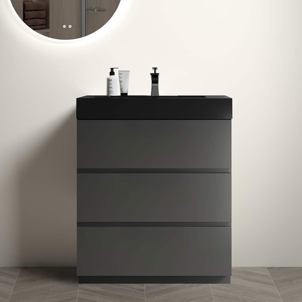 30"Bathroom Vanity with Sink,Large Storage Freestanding Bathroom Vanity,One-Piece Sink Basin without Drain and Faucet