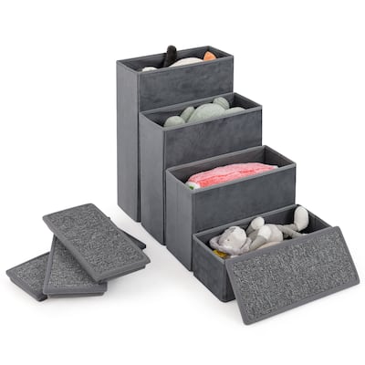 Gray Velvet MDF 4 Step Folding Dog Stairs with Storage and Non-Slip Carpet Steps - 25.5" L x 15" W x 23" H