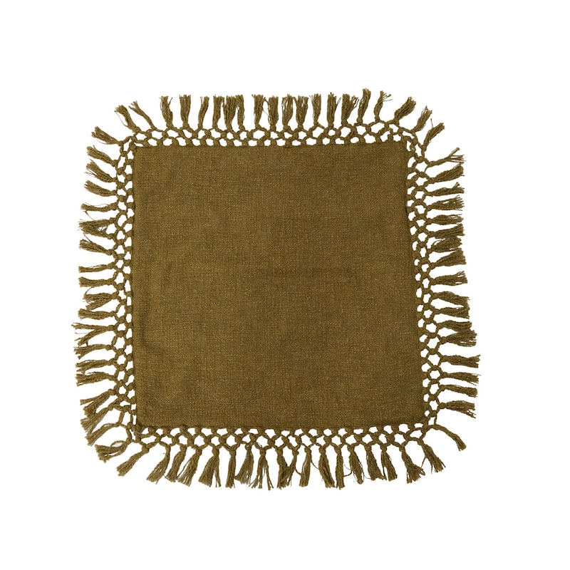 Cotton Slub Pillow with Crochet and Fringe