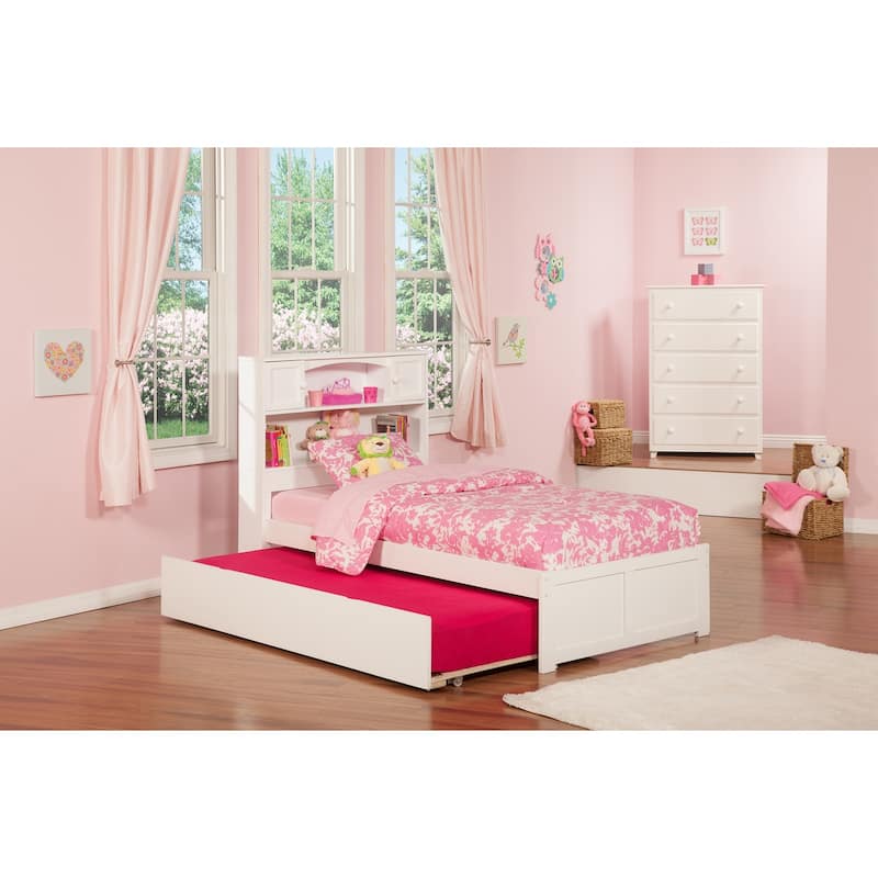 AFI Newport Twin XL Size Platform Bed with Footboard & Twin XL Trundle - White - Twin XL