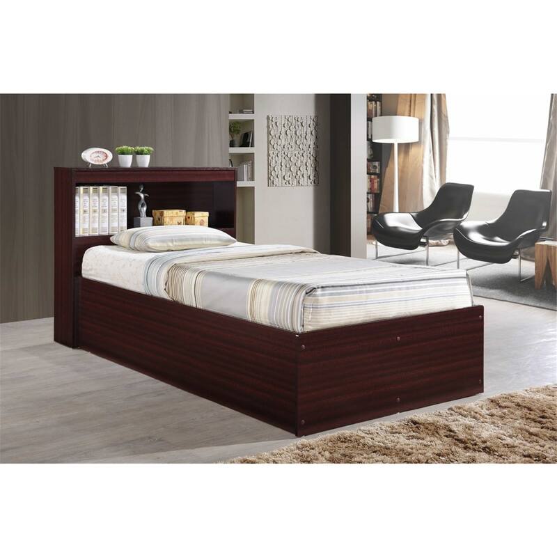 Twin Captain Storage Bed with 3 Drawers and Headboard, Mahogany Finish, Modern Space-Saving Design