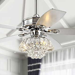 JONATHAN Y Moravia 48" 3-Light Glam Crystal Drum LED Ceiling Fan With Remote, Chrome