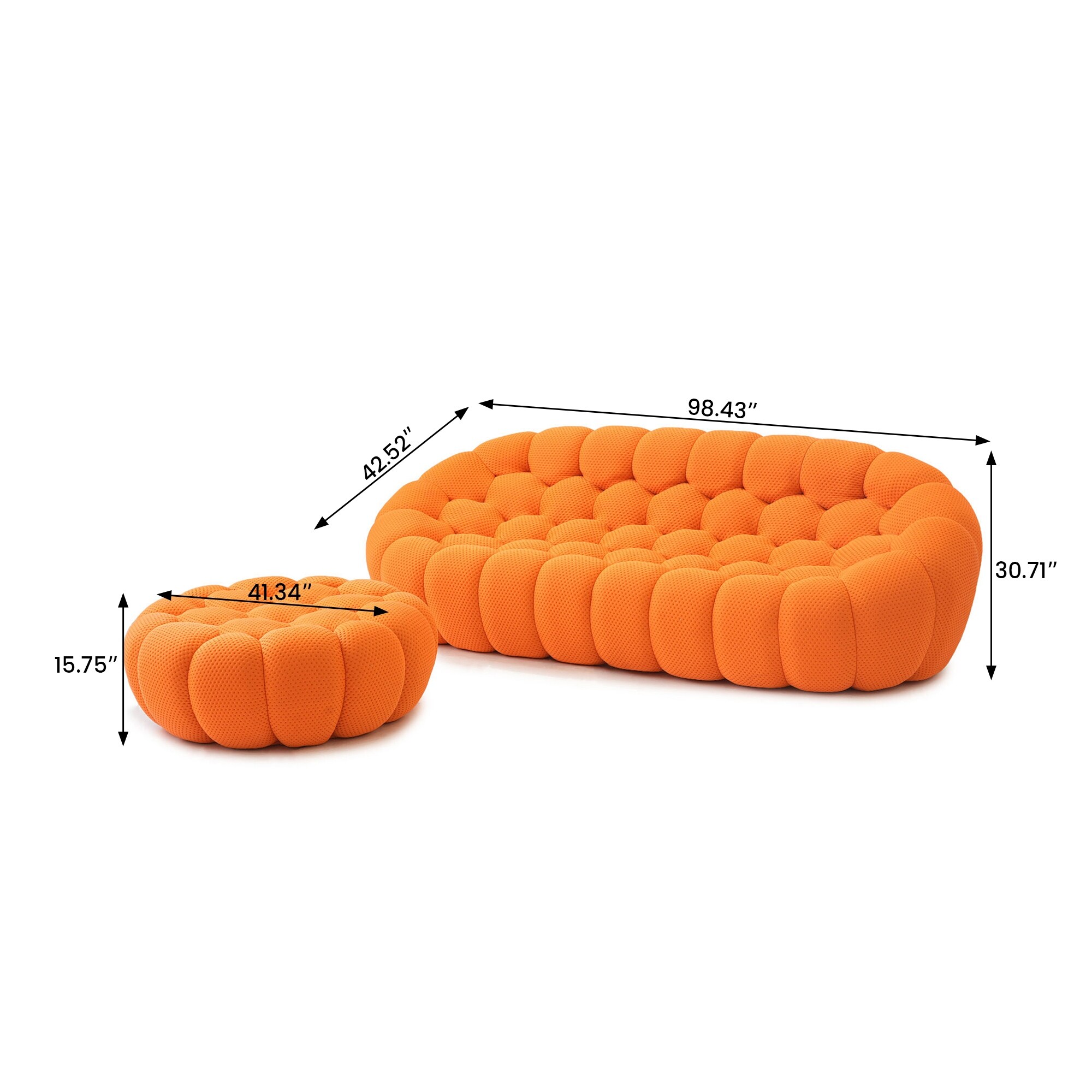98.43'' Bubble Sofa, Modern 3-Seater Upholstered Lazy Mesh Fabric Oversized Floor Sofa