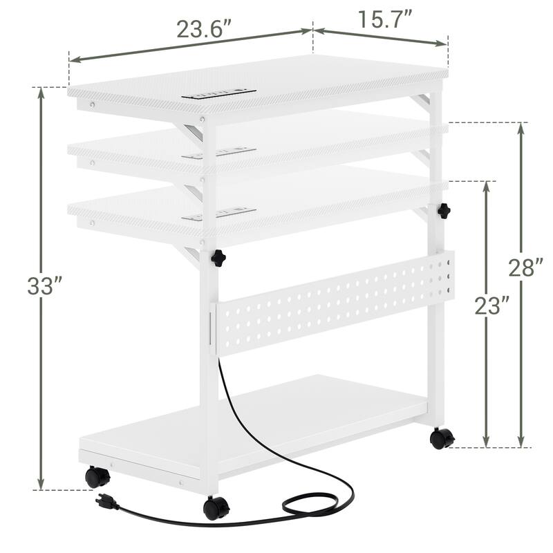 Rolling Computer Stand with Charging Station, Height Adjustable CPU Holder