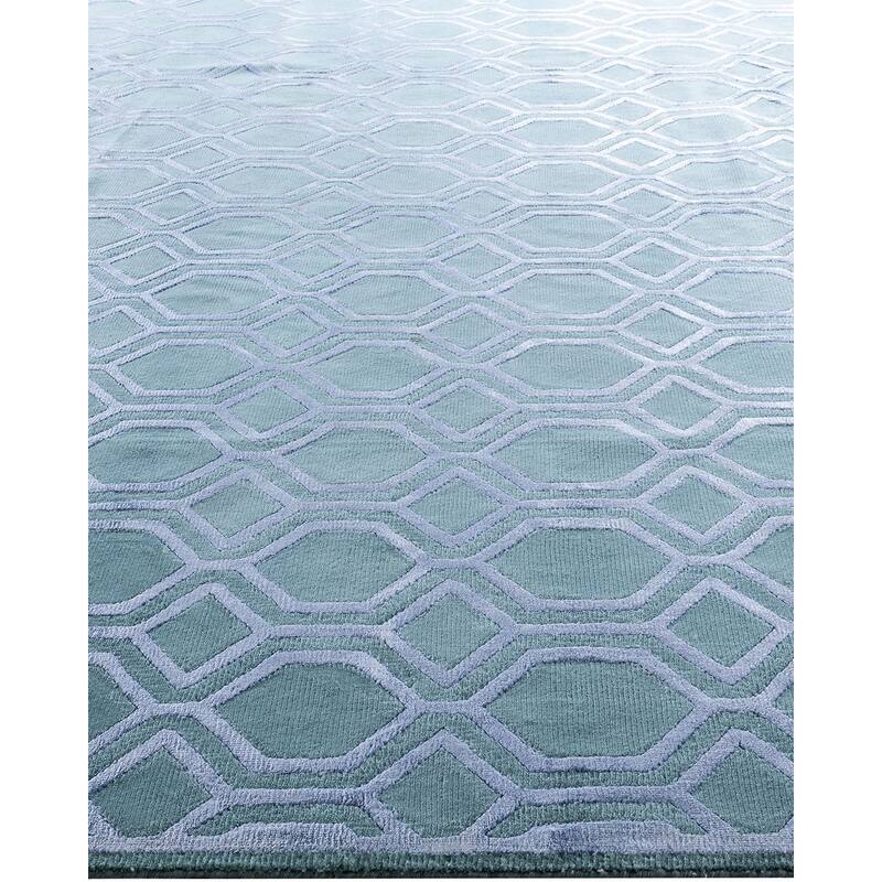 Modern One-of-a-Kind Handmade Area Rug, Blue - 9' 2" x 12' 0"