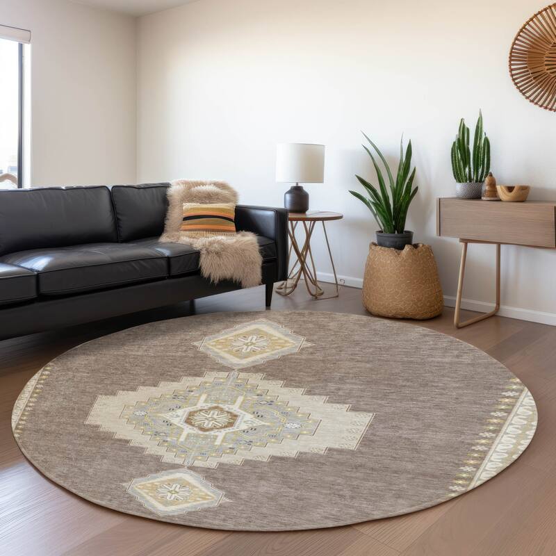 Premium Washable Super Soft Traditional Boho Mayfield Rug - Taupe - 8' x 8'