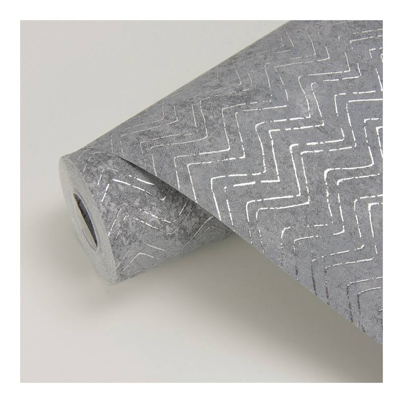 Brewster Luna Pewter Distressed Chevron Wallpaper - 27.5 x 396 x 0.025