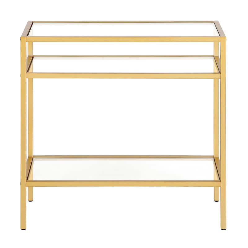 Steel Frame Glass Side End Table with 2 Shelves and Rectangular Top - 10” x 24” x 24” (D x W x H)