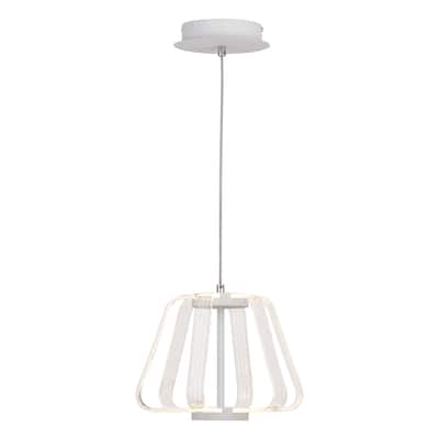 Ridgeway 1 Light White Integrated LED Contemporary Cage Pendant Light - 11.5-in W x 8.5-in H x 11.5-in D