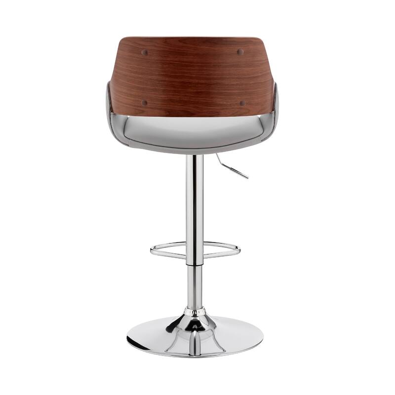25" Grey Adjustable Faux Leather Swivel Bar Stool with Chrome Base Low Back and Footrest for Kitchen - 43”H x 21”W x 20”D