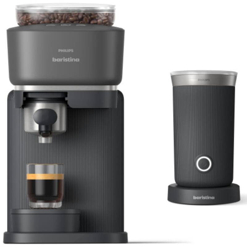 Philips Baristina Automatic Espresso Machine and Milk Frother Bundle - Black