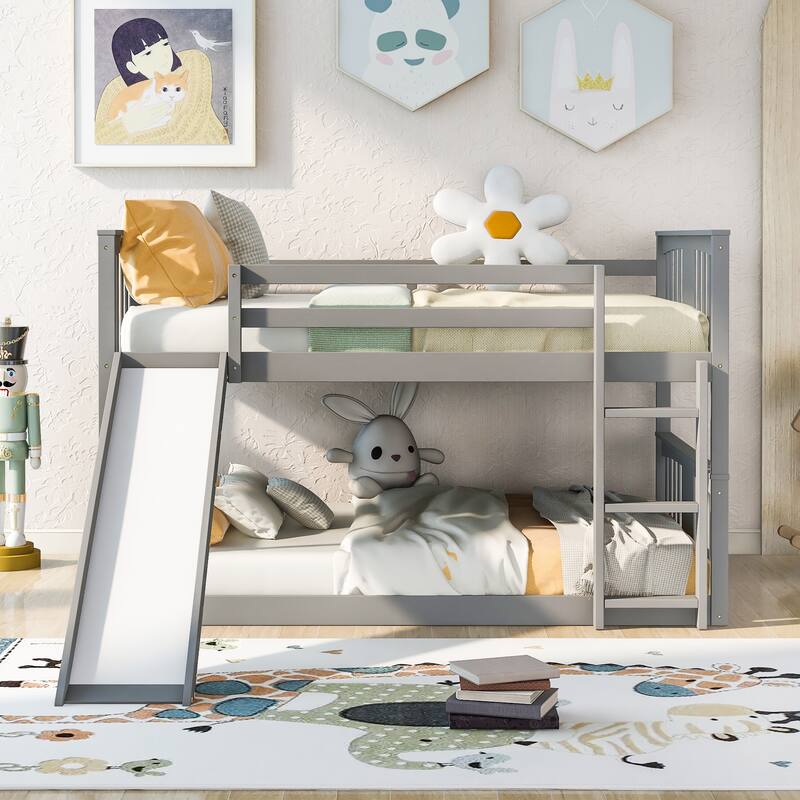 Full Over Full Bunk Bed with Slide & Ladder Solid Wood, 300lb Capacity, Space-Saving Design
