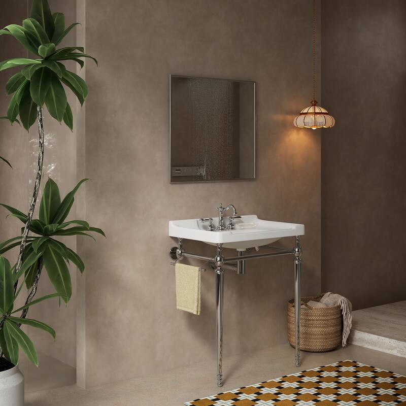 GDFStudio - Vici Modern 28" Bathroom Console Sink with Stainless Steel Legs & Towel Bar, WITHOUT Faucet