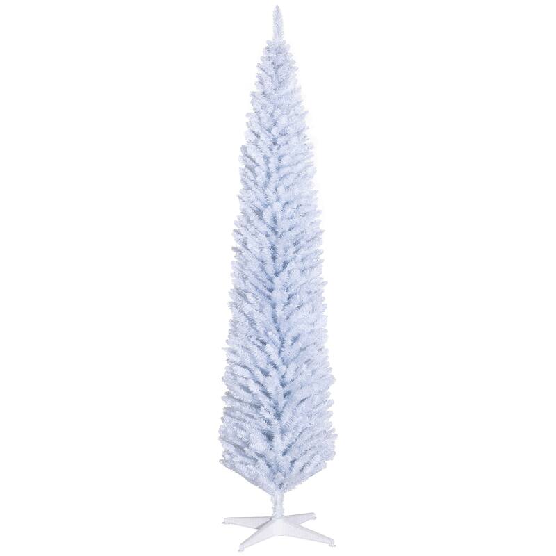 8FT Artificial Slim Pencil Christmas Tree with 618 Realistic Branch Tips & Plastic Stand - White - 8 Foot