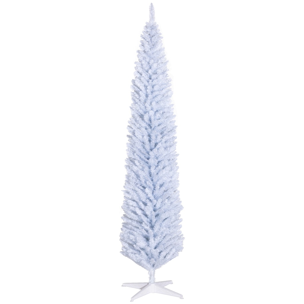8ft Slim Pencil Artificial Christmas Tree with 618 Branch Tips and Plastic Stand
