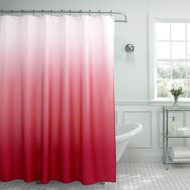 Creative Home Ideas Ombre Waffle Weave Shower Curtain w/12 Metal Rings - Barn Red