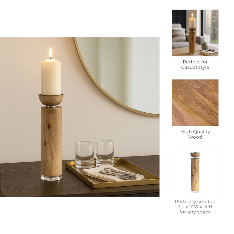 Wood Taper Candle Holder Acrylic Detail - Brown