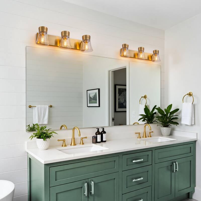 3-Light Bathroom Vanity Light with Seedy Glass Shade Wall Sconces - 23.6''W