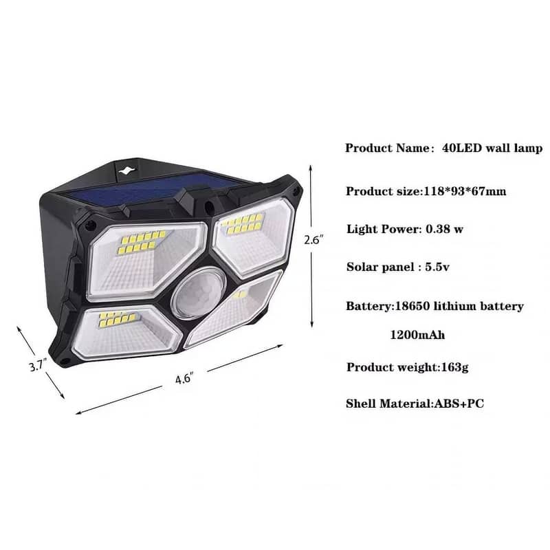 40LED Solar Wall Lights for Outdoor Waterproof Motion Sensor Lights - N/A