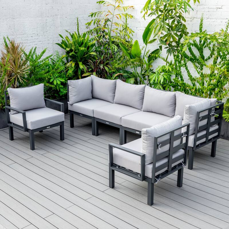 Chelsea 6-Piece Outdoor Patio Sectional Set in Black Aluminum with Removable Cushions for Backyard Garden and Patio Deck