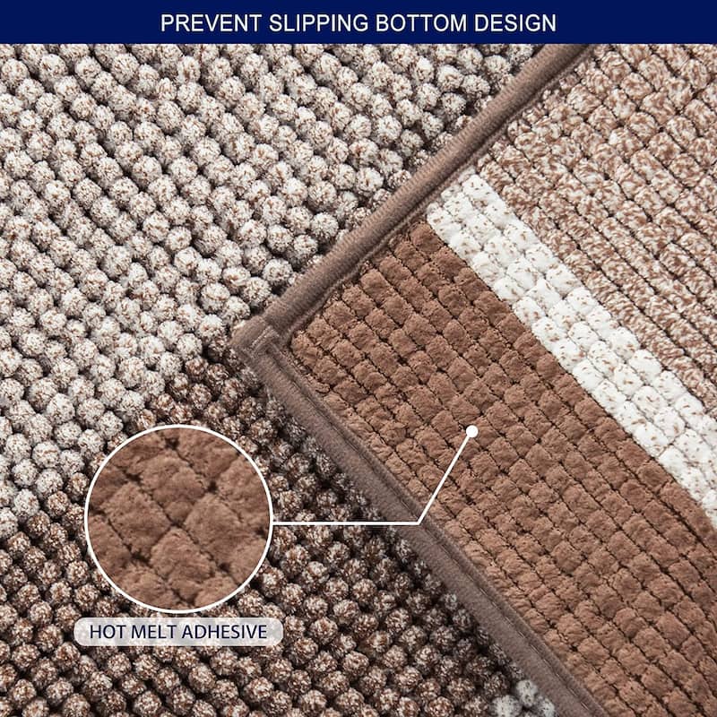 Subrtex Rugs Chenille Gradient Stripe Pattern Soft Plush Bath Rug Shower Water Absorbent Mat