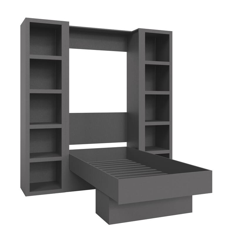 Easy-Lift Twin Murphy Wall Bed with Two Bookshelves