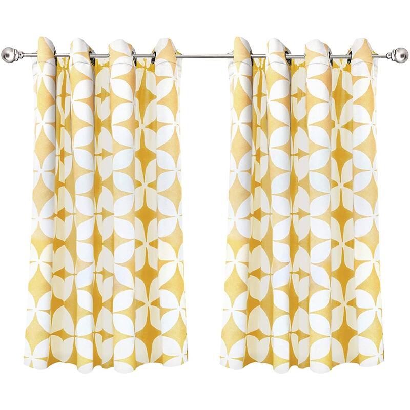 DriftAway Amelia Geo Thermal Insulated Blackout Curtain Panel Pair - 52" width x 54 " length - Yellow
