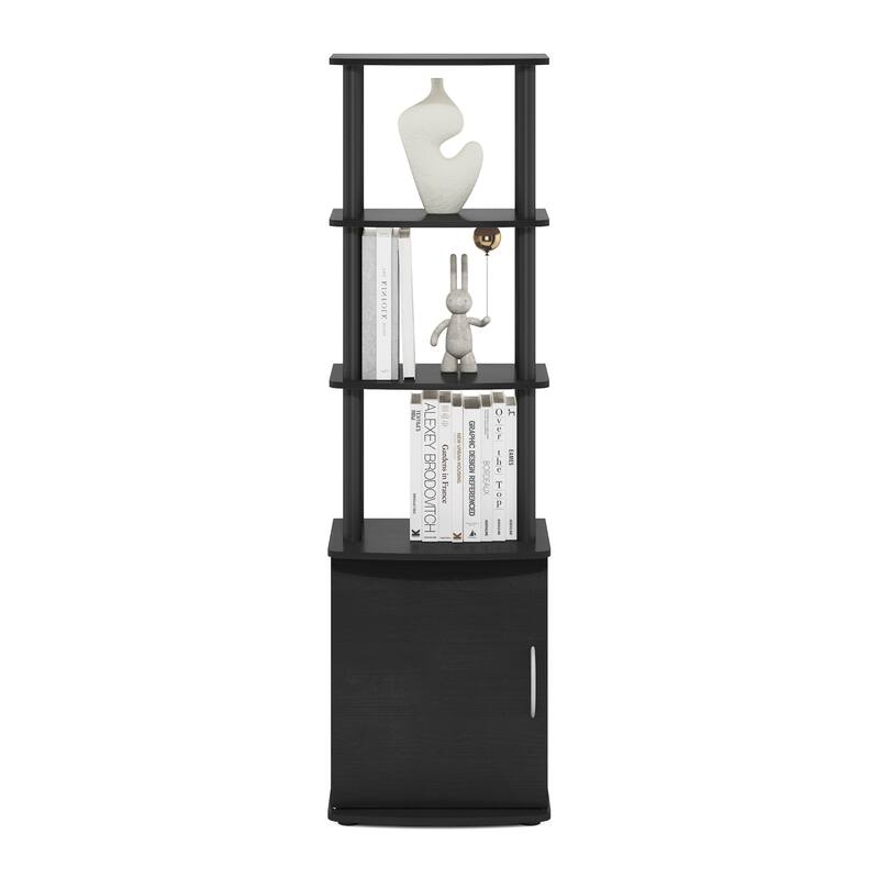Furinno Turn-N-Tube 3-Tier Tall TV Entertainment Side Table Display Rack with Storage Cabinet, Blackwood/Black